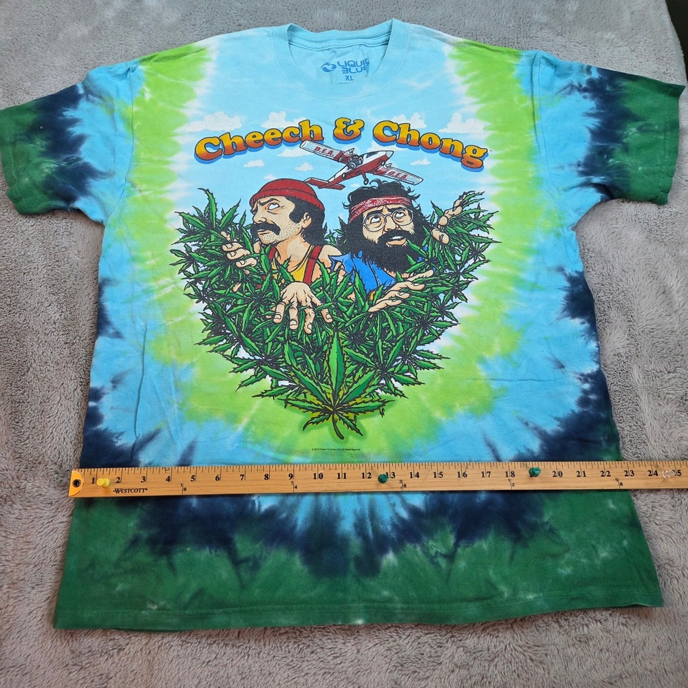 Liquid Blue Cheech & Chong T-Shirt Mens XL Graphic Tie-Dye Blue Green XL